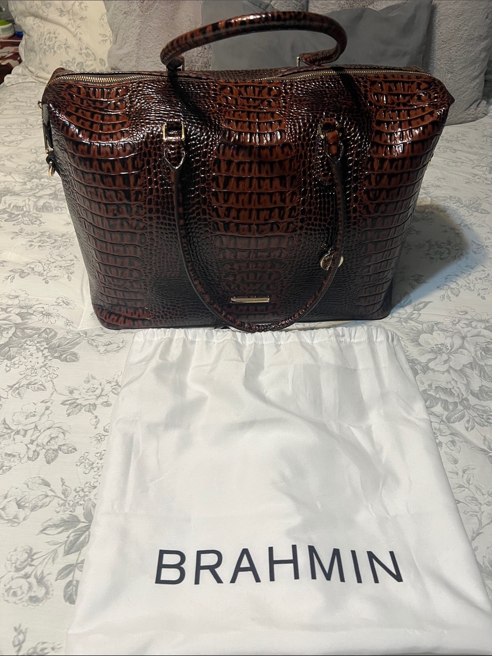 Brahmin Duxbury Carryall- Chocolate Whitney Croc-Embossed Leather Tote